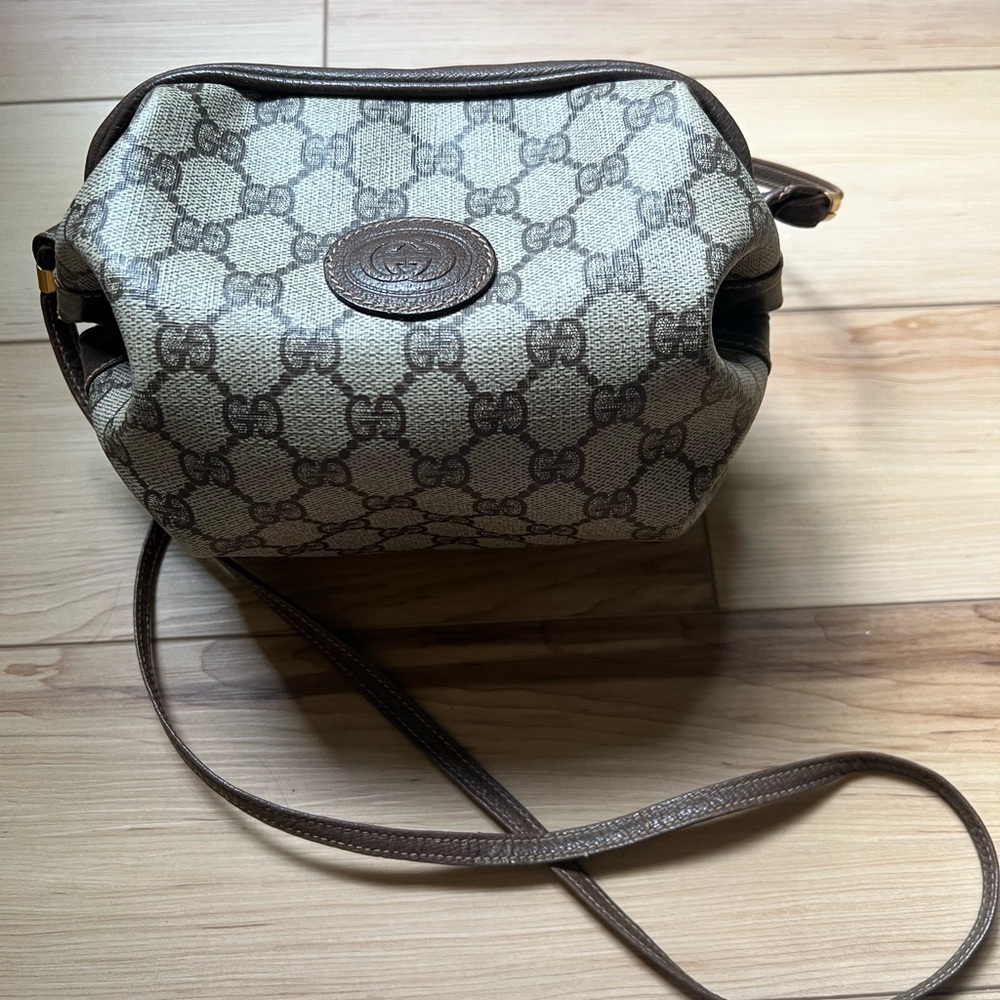 Gucci Brown Leather Trim Crossbody Bag - Vintage Barrel bag